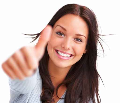 Portrait of attractive young female showing a thumbs up