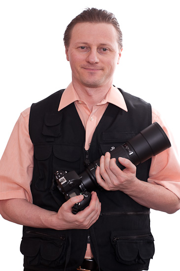 Selbstportrait als Fotograf mit Teleobjektiv